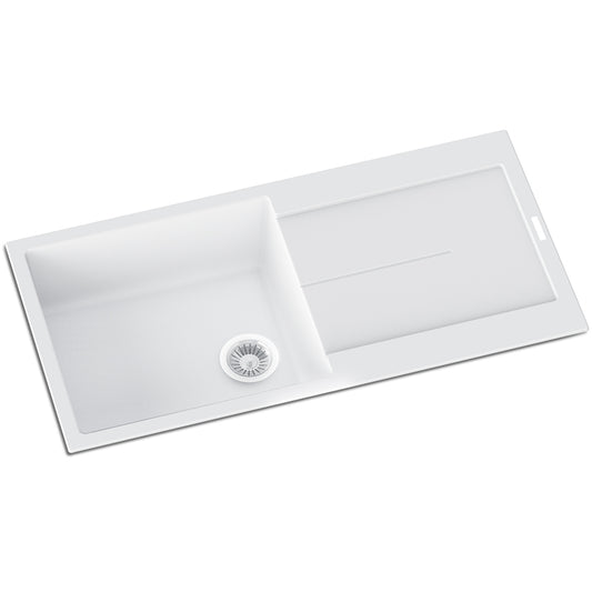 Carysil enigma granite stone single bowl kitchen sink with draining board 1000 x 500 mm white