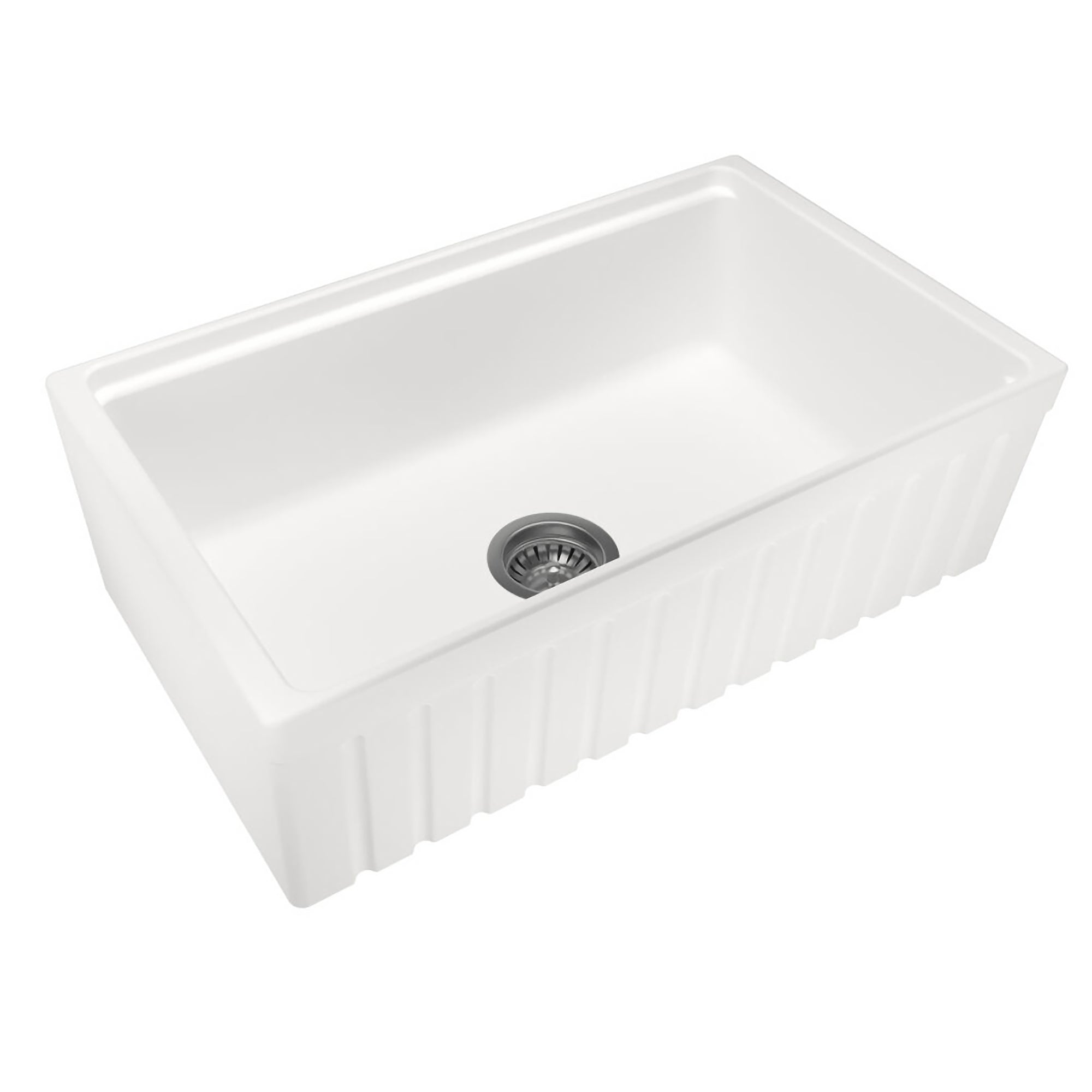 Premium 762mm Carysil fireclay sink in Snova White. Deep single bowl design with chopping board, sink grid and durable fireclay construction.-Kitchen Sink-Ezymall AU