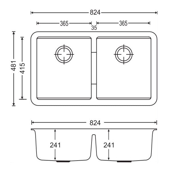 Enhance your kitchen with the Carysil Granite Double Bowl Kitchen Sink in Concrete Grey. Measuring 824x481x241mm, this sink offers both style and functionality. Shop now at Ezymall for fast delivery across Australia.-Kitchen Sink-Ezymall AU