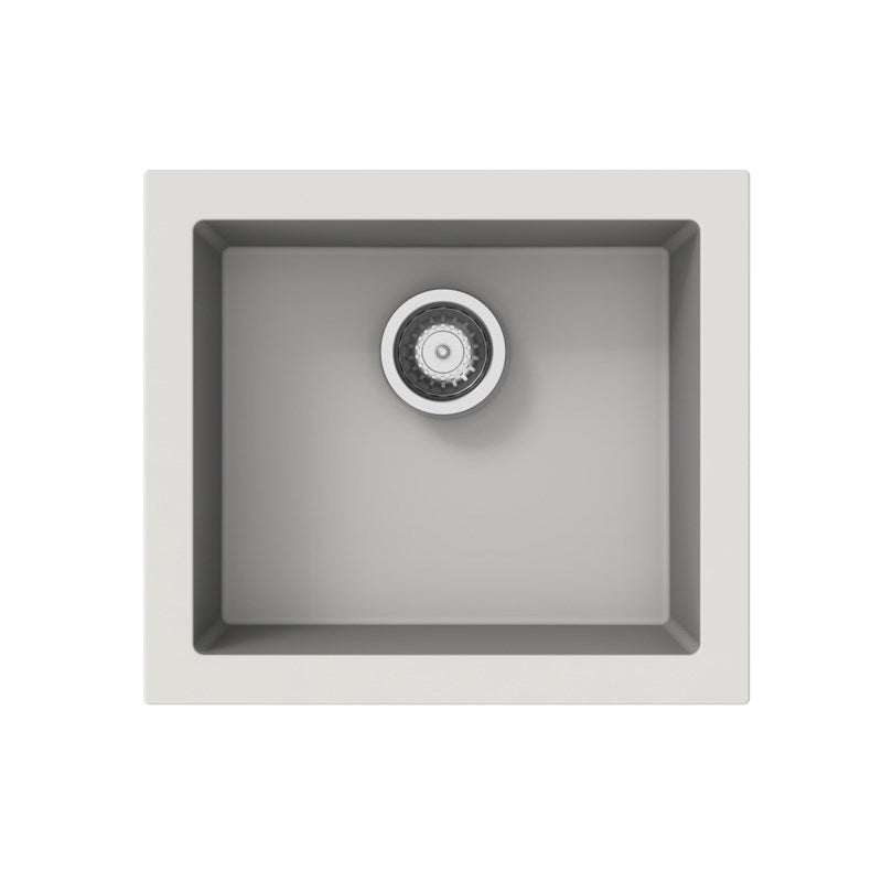 White granite single bowl undermount kitchen sink made from durable granite quartz stone, featuring deep bowl design and 90mm waste.-Kitchen Sink-Ezymall AU