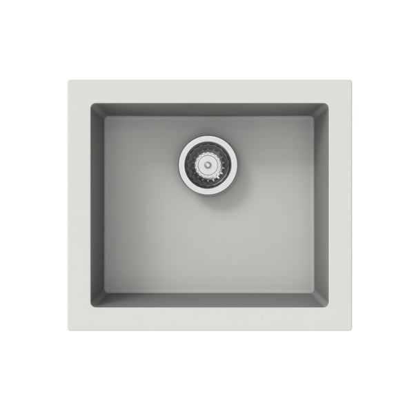 White granite single bowl undermount kitchen sink made from durable granite quartz stone, featuring deep bowl design and 90mm waste.-Kitchen Sink-Ezymall AU