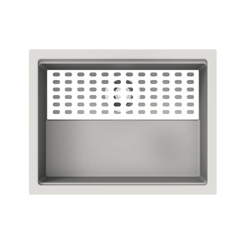 White granite single bowl kitchen sink made from durable granite quartz stone, featuring a deep bowl with bottom grid and colander included.-Kitchen Sink-Ezymall AU