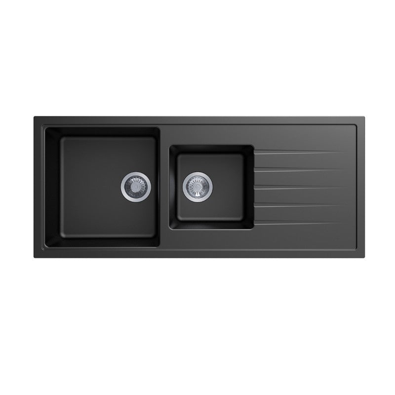 Upgrade your kitchen with the Carysil Granite Stone 1 1/2 Bowl Kitchen Sink in Black. Durable, stylish, and functional. Shop now at Ezymall Australia!-Kitchen Sink-Ezymall AU