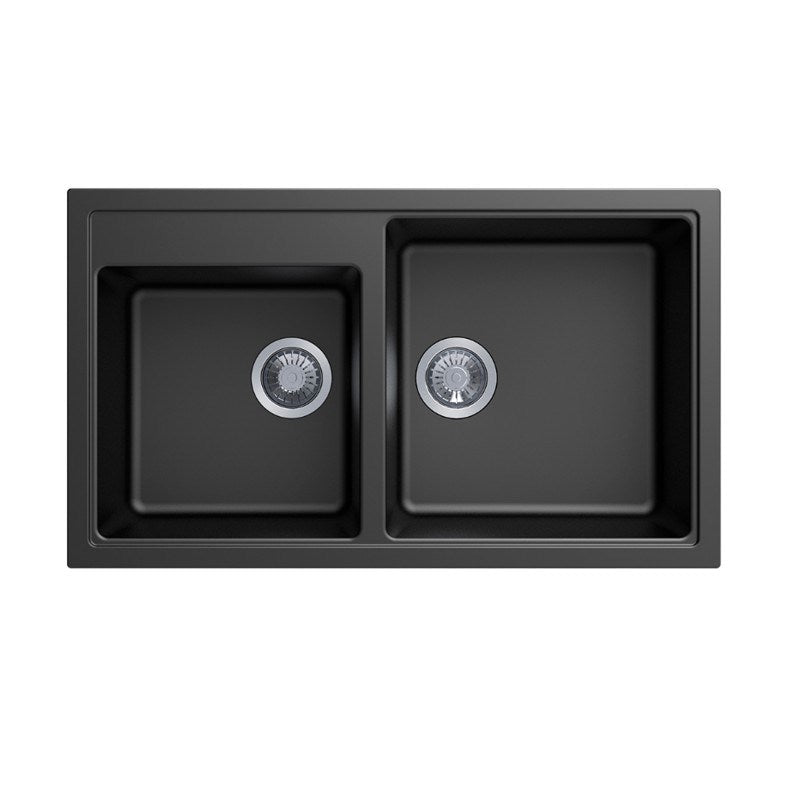 Upgrade your kitchen with the Carysil Granite Stone Double 1 & 3/4 Bowl Kitchen Sink in Black. Measures 860x500x200mm. Shop now for style and durability.-Kitchen Sink-Ezymall AU