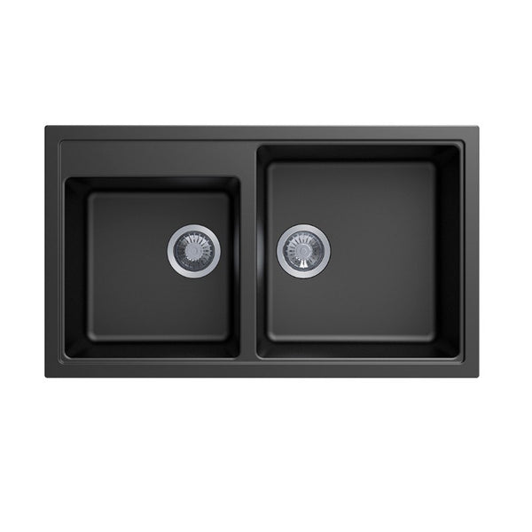 Upgrade your kitchen with the Carysil Granite Stone Double 1 & 3/4 Bowl Kitchen Sink in Black. Measures 860x500x200mm. Shop now for style and durability.-Kitchen Sink-Ezymall AU