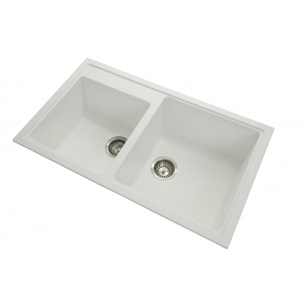 Upgrade your kitchen with the Carysil granite stone 1 & 3/4 bowl kitchen sink in white. Measuring 860x500x200mm, it combines durability with a sleek design.-Kitchen Sink-Ezymall AU