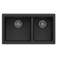 Load image into Gallery viewer, Black granite double bowl undermount kitchen sink made from durable granite quartz stone, featuring deep bowls, 90mm waste, and modern design.-Kitchen Sink-Ezymall AU
