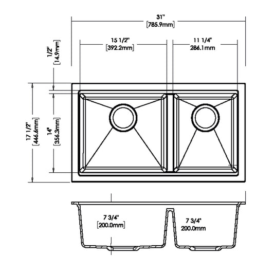 Carysil granite stone double bowl kitchen sink maples 6040u undermount white – view 2