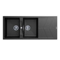 Load image into Gallery viewer, Upgrade your kitchen with the Carysil Granite Stone Double Bowl Kitchen Sink in Black. Features a draining board and measures 1150x500mm. Shop now!-Kitchen Sink-Ezymall AU

