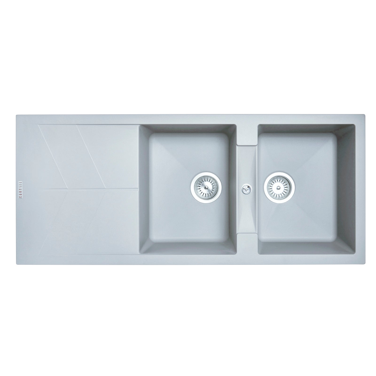 Upgrade your kitchen with the Carysil Granite Stone Double Bowl Kitchen Sink in Concrete Grey. Features a draining board and measures 1150x500mm. Shop now!-Kitchen Sink-Ezymall AU