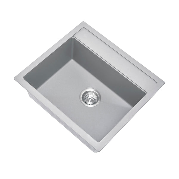 Upgrade your kitchen with the Carysil Granite Stone Single Bowl Kitchen Sink. Measuring 560*510mm, this sink features a modern Concrete Grey finish and a durable Waltz design. Perfect for any kitchen!-Kitchen Sink-Ezymall AU