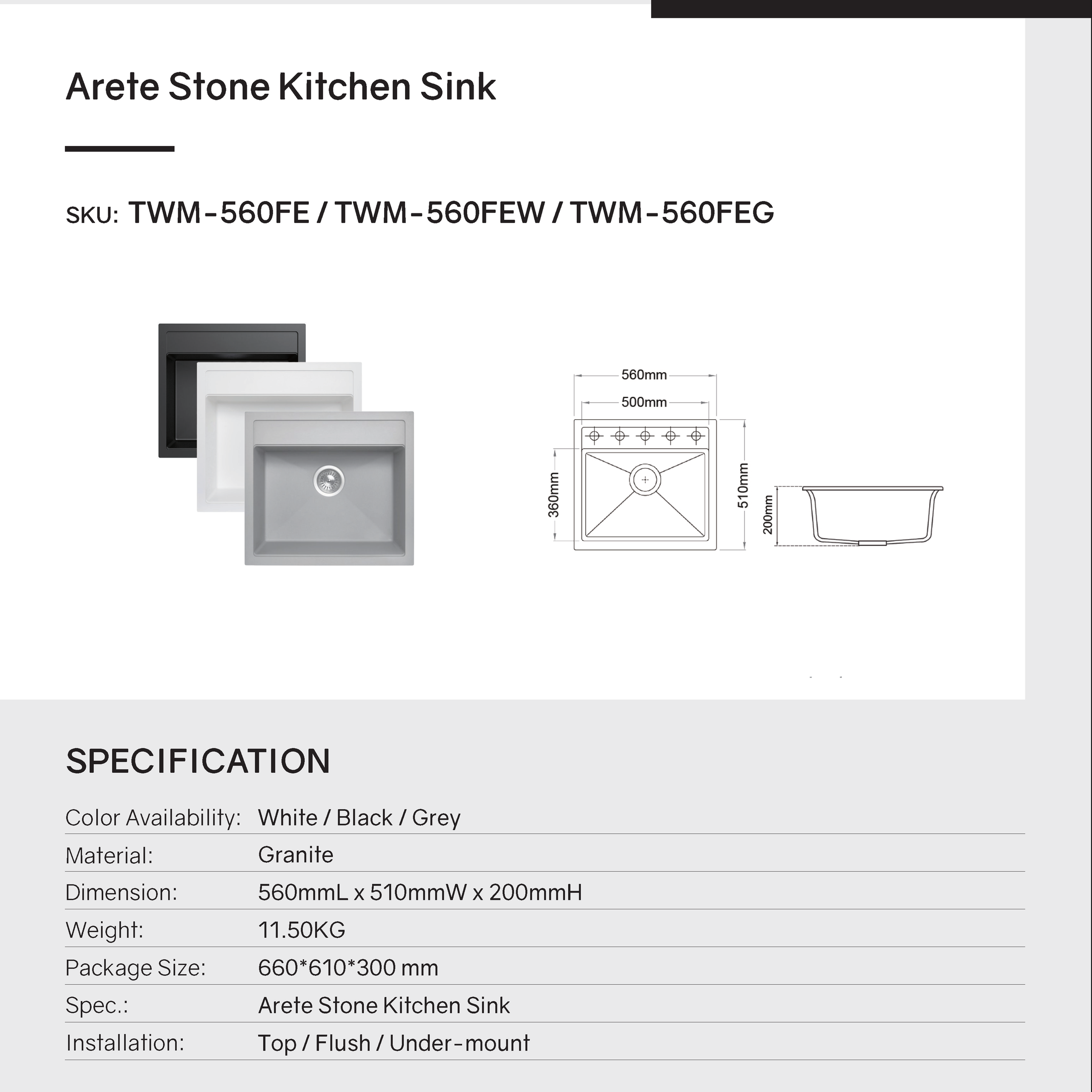 Upgrade your kitchen with the Carysil Granite Stone Single Bowl Kitchen Sink. This white sink (560*510mm) combines durability with a sleek design. Perfect for any modern kitchen, offering both style and functionality. Shop now at Ezymall Australia!-Kitchen Sink-Ezymall AU