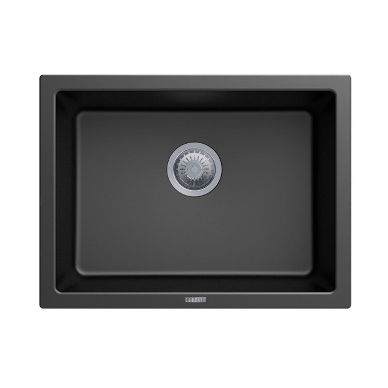 The Carysil granite stone single bowl kitchen sink in black, sized 610*457mm, offers a blend of style and resilience. Perfect for any modern kitchen. Available at Ezymall.-Kitchen Sink-Ezymall AU