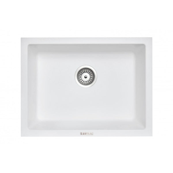 The Carysil granite stone kitchen sink in white offers a sleek and durable option. Measuring 610*457mm, this single bowl sink is easy to clean and maintain. Perfect for any home.-Kitchen Sink-Ezymall AU