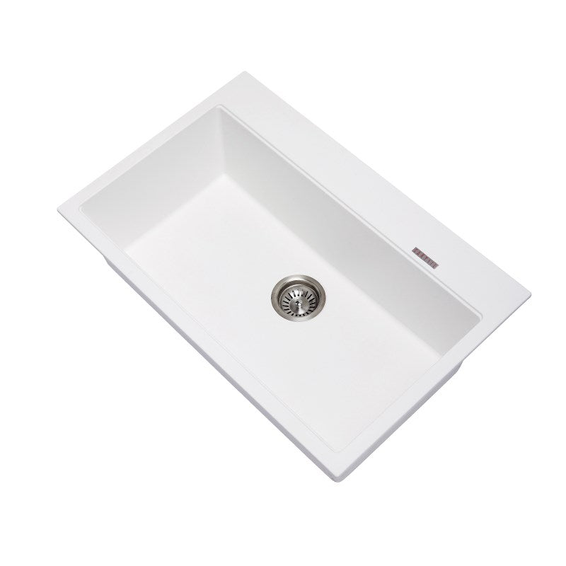 The Carysil granite stone single bowl kitchen sink in white, sized 780x510x220mm, offers a blend of style and resilience. Perfect for any modern kitchen. Available at Ezymall.-Kitchen Sink-Ezymall AU