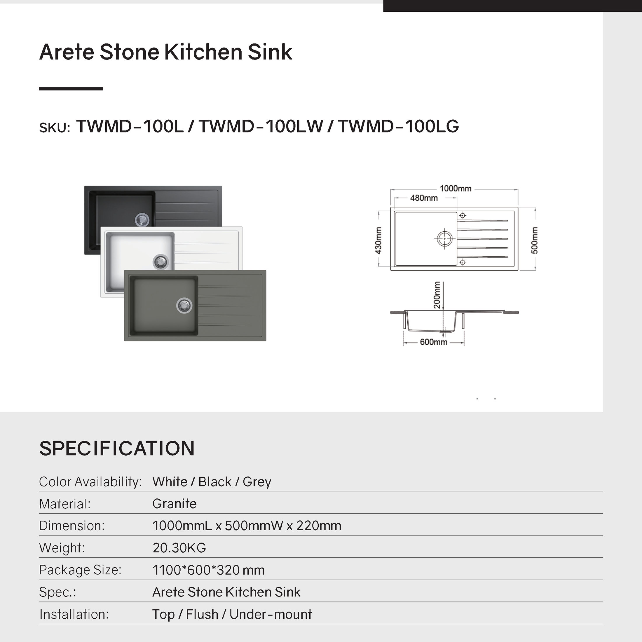 Upgrade your kitchen with the Carysil White Granite Stone Sink. This single bowl sink with draining board (1000x500mm) offers durability and style. Shop now at Ezymall for quality kitchen solutions!-Kitchen Sink-Ezymall AU