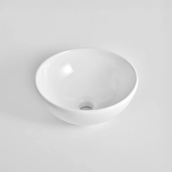 CLAYA Bowl-33 round countertop basin made from gloss white fine ceramic. Compact 330mm above counter basin with no overflow, ideal for modern bathrooms.-Basin Sink-Ezymall AU