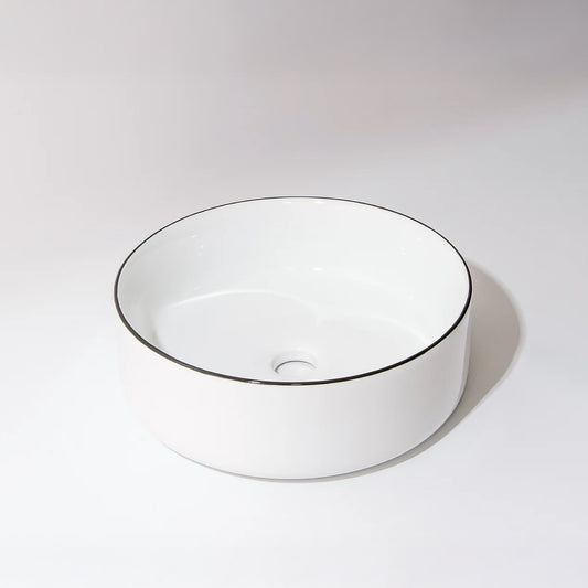 CLAYA brighton 36 360mm ceramic round basin gloss white with black rim – view 2