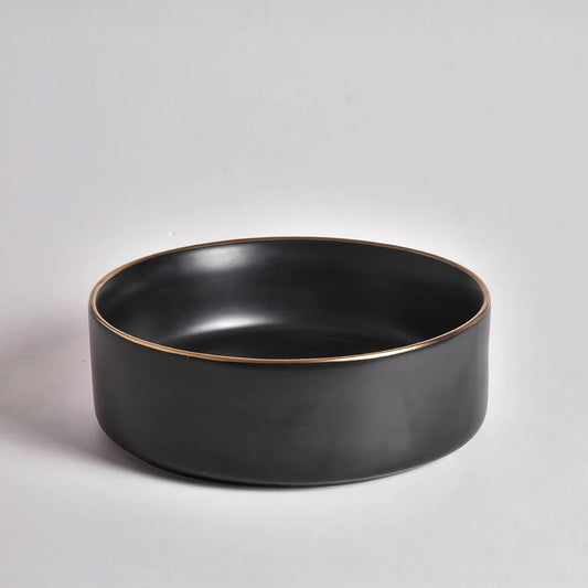 CLAYA brighton 36 360mm ceramic round basin matte black with gold rim – view 2