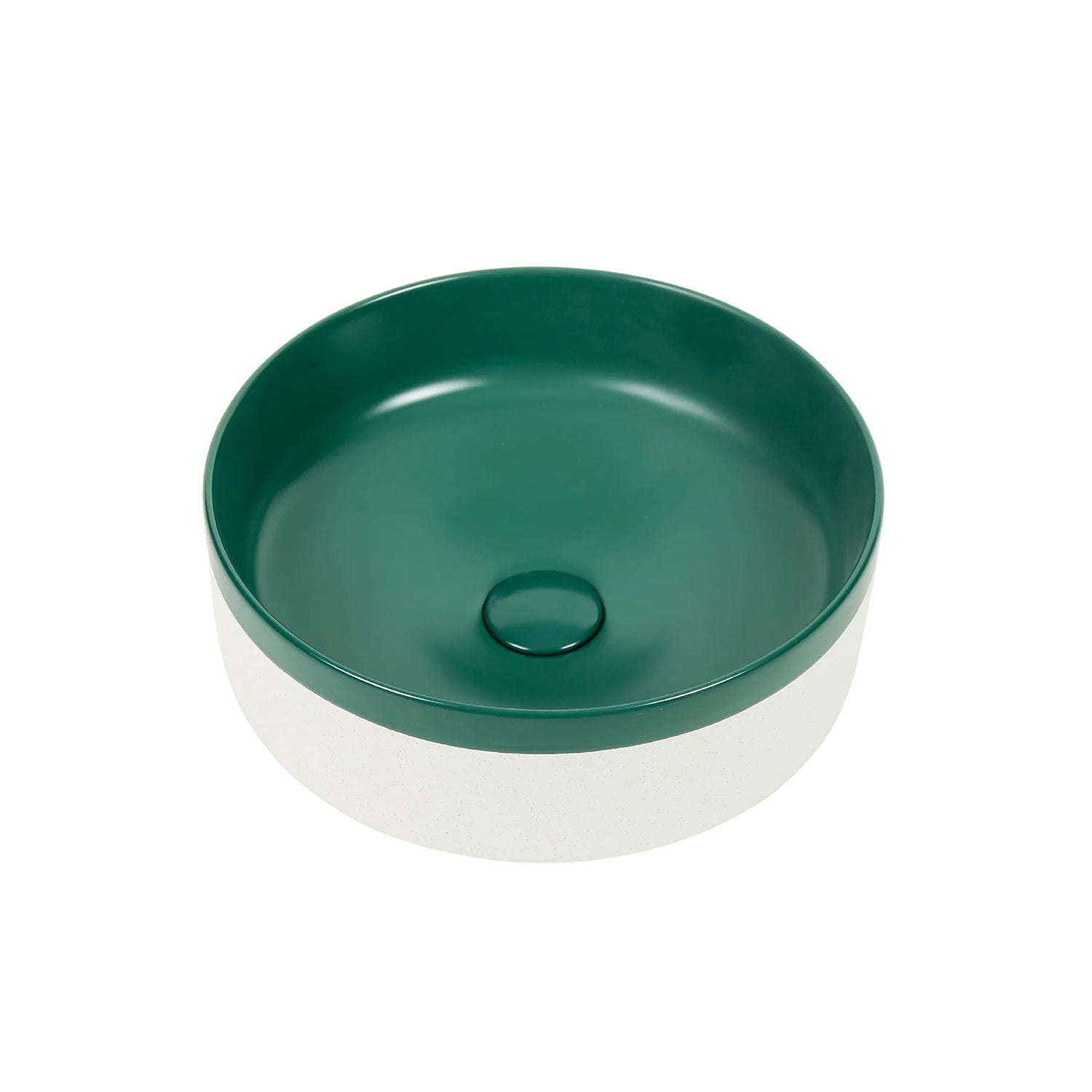 CLAYA Colour Plus-37 above counter basin with matte green interior and natural white exterior. Premium ceramic 370mm basin for modern bathroom vanities.-Basin Sink-Ezymall AU