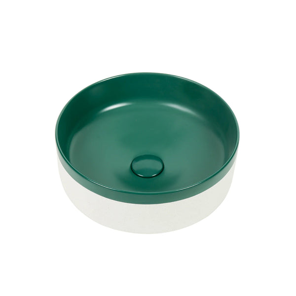 CLAYA Colour Plus-37 above counter basin with matte green interior and natural white exterior. Premium ceramic 370mm basin for modern bathroom vanities.-Basin Sink-Ezymall AU