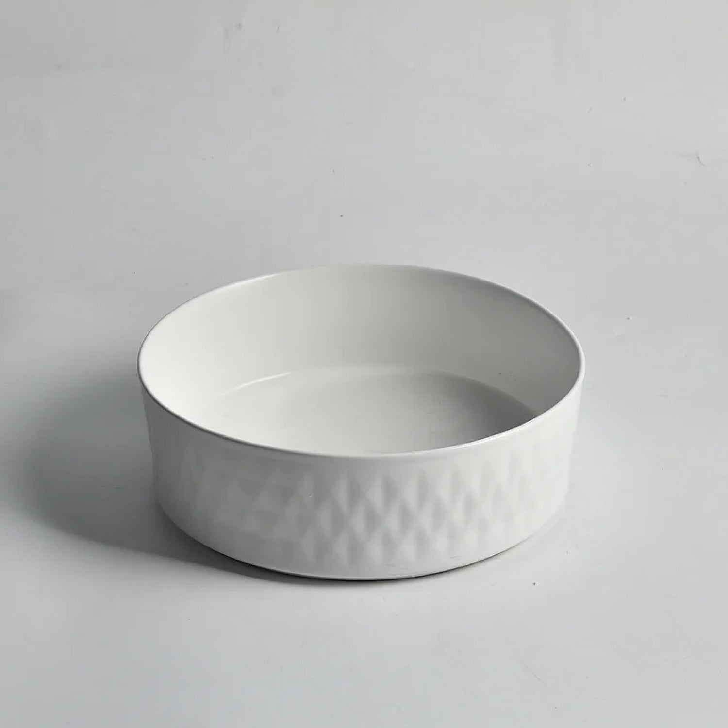 CLAYA Diamond-36 above counter basin with diamond textured exterior in matte white ceramic. 360mm round basin for modern bathrooms.-Basin Sink-Ezymall AU