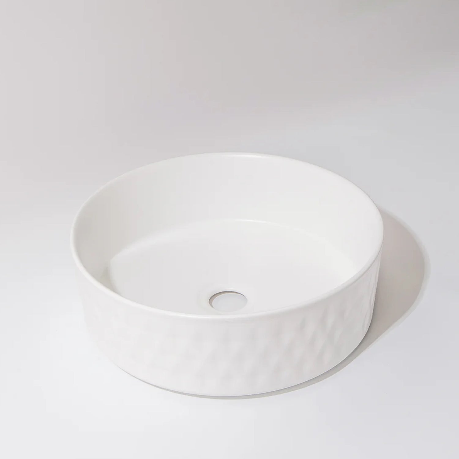 CLAYA Diamond-36 above counter basin with diamond textured exterior in matte white ceramic. 360mm round basin for modern bathrooms.-Basin Sink-Ezymall AU