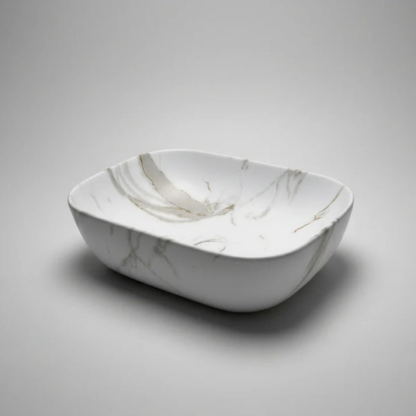 CLAYA Fusion-46 above counter basin in matte white Carrara finish. Durable fine ceramic basin with oval design and 32mm non-overflow waste for modern bathrooms.-Basin Sink-Ezymall AU