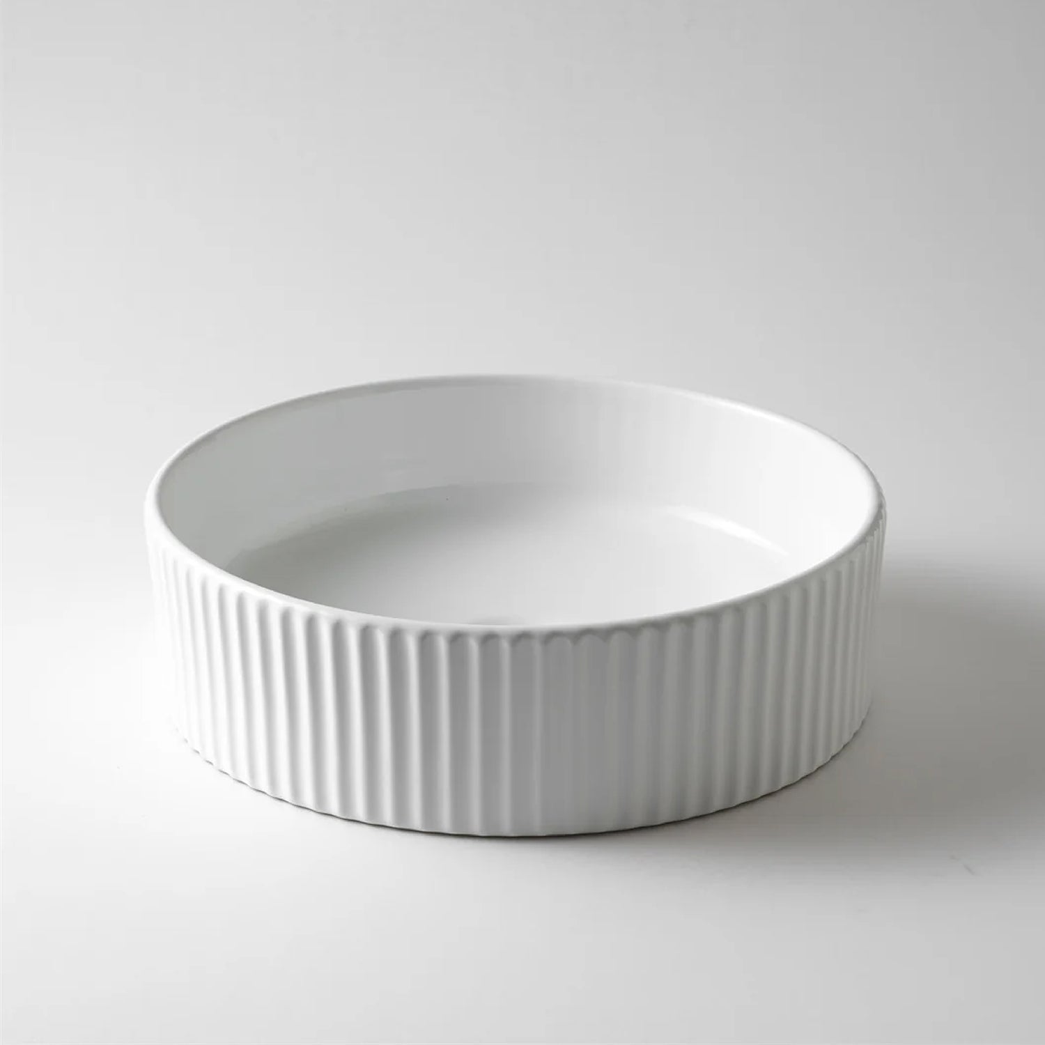 CLAYA Lucid-40 above counter basin in gloss white ceramic. 400mm round basin for modern bathrooms.-Basin Sink-Ezymall AU