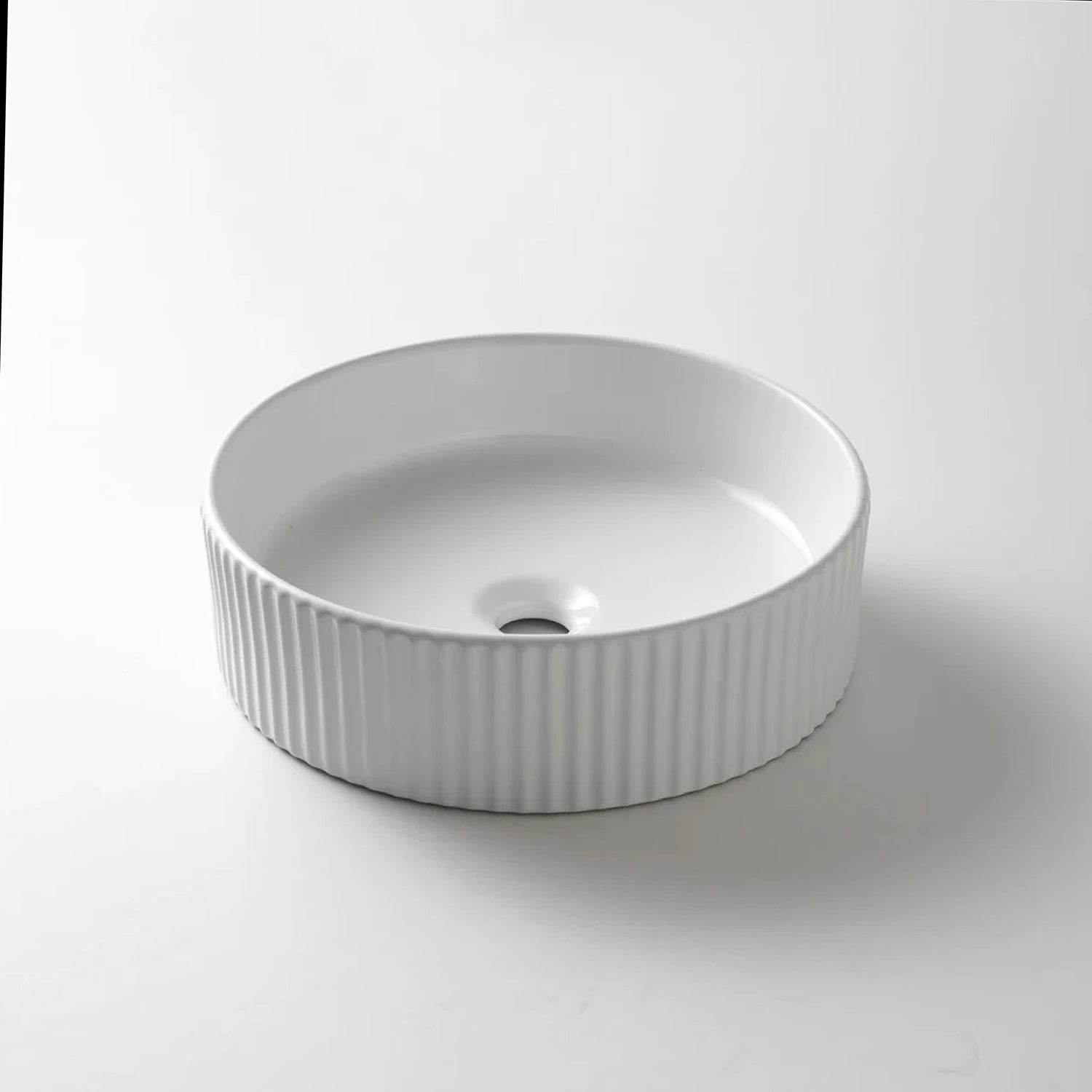 CLAYA Lucid-40 above counter basin in gloss white ceramic. 400mm round basin for modern bathrooms.-Basin Sink-Ezymall AU