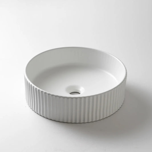 CLAYA lucid 40 fluted ceramic above counter basin matte white