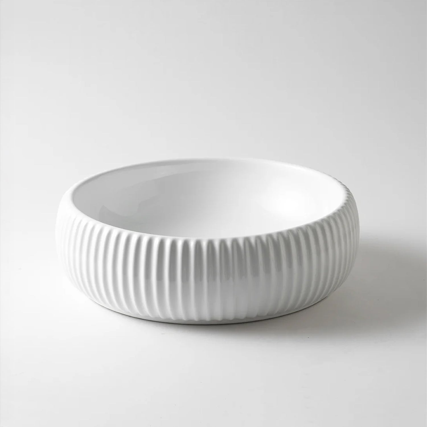 CLAYA Lucid-42 above counter basin in gloss white ceramic. 420mm round bowl basin for modern bathroom vanities.-Basin Sink-Ezymall AU