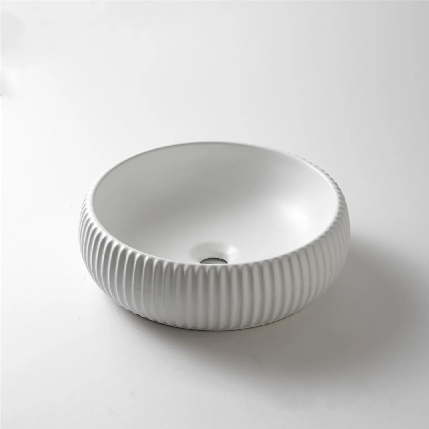 CLAYA Lucid-42 above counter basin in matte white ceramic. 420mm round bowl basin for modern bathroom vanities.-Basin Sink-Ezymall AU