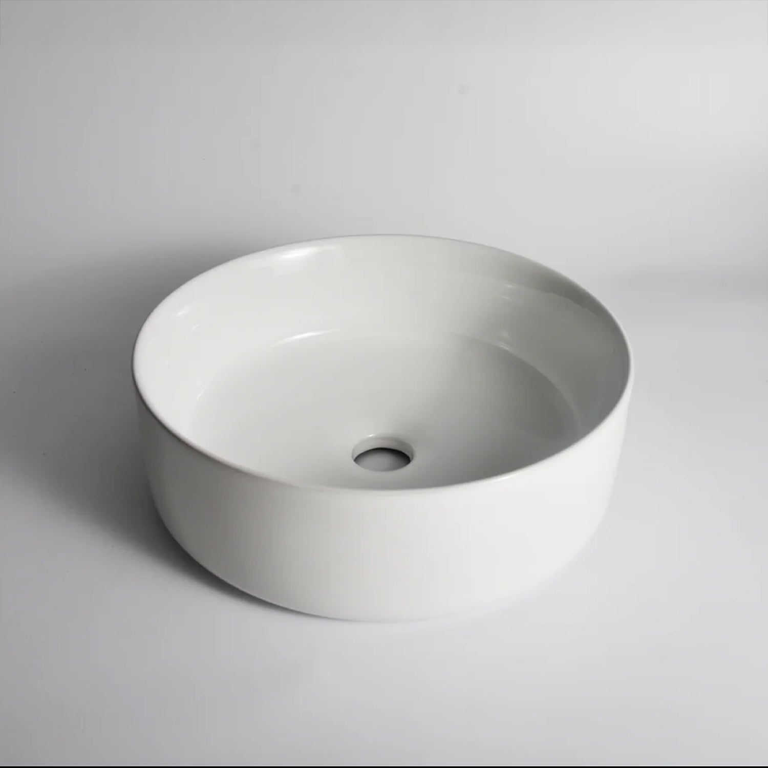 CLAYA Luna-36 above counter basin in gloss white ceramic. 360mm round basin for modern and compact bathroom spaces.-Basin Sink-Ezymall AU