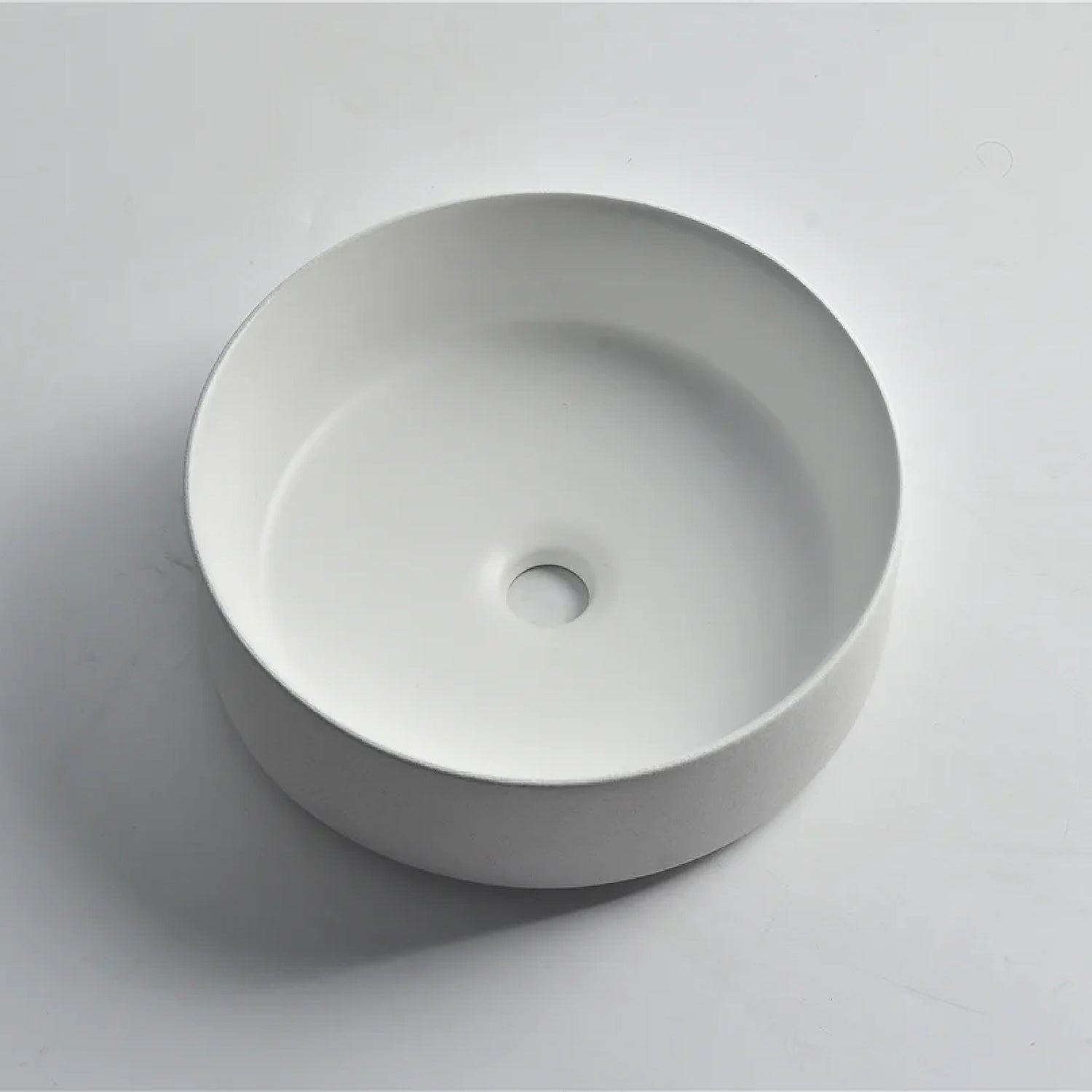 CLAYA Luna-36 above counter basin in textured matte white ceramic. 360mm round basin for modern and compact bathroom spaces.-Basin Sink-Ezymall AU