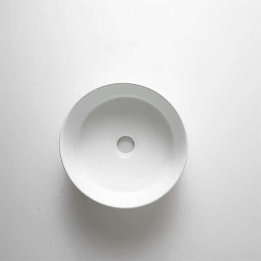 CLAYA mini 30 round ceramic basin 300mm compact above counter gloss white – view 2