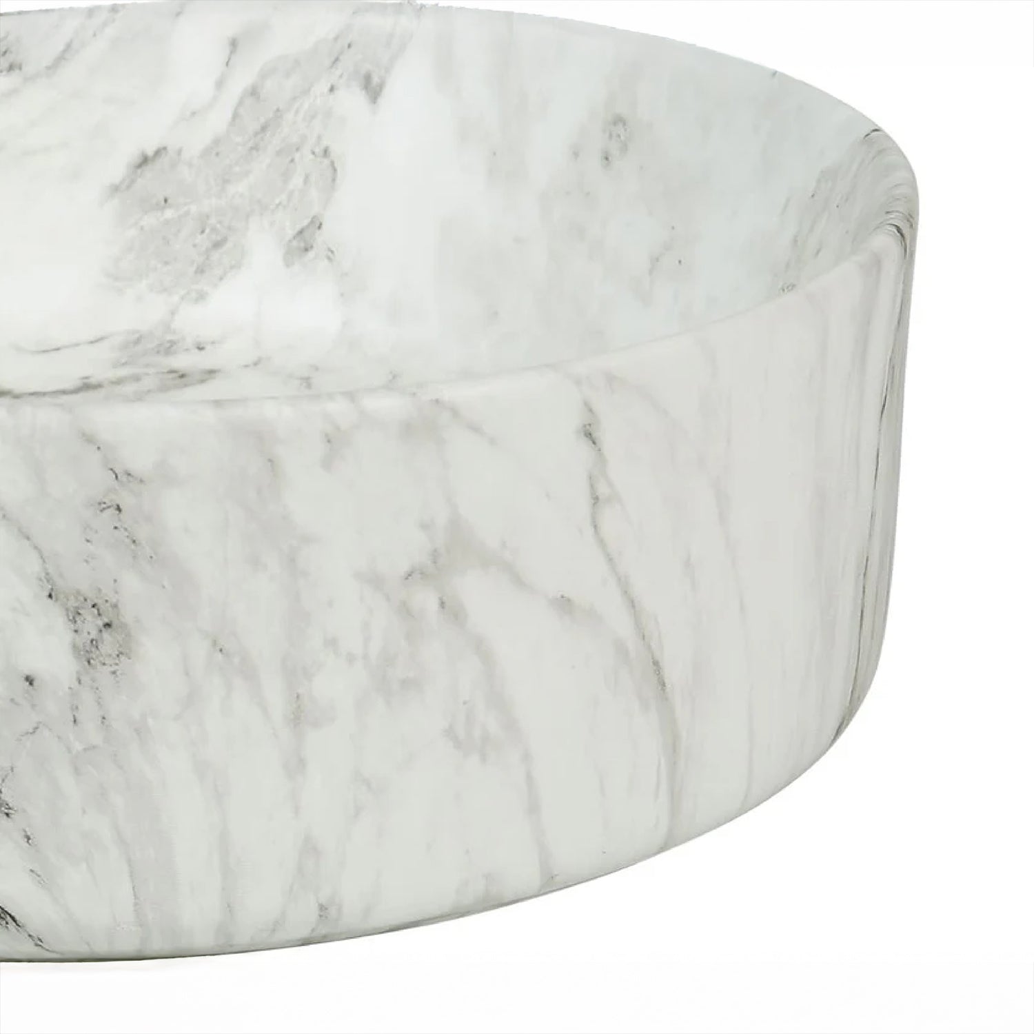 CLAYA Mira 40 above counter basin in matte white Carrara marble look. 400mm round ceramic basin with non-overflow design for modern bathrooms.-Basin Sink-Ezymall AU