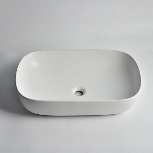 CLAYA Oval-60 above counter basin in gloss white ceramic. Large 610mm oval basin with non-overflow waste for modern bathroom vanities.-Basin Sink-Ezymall AU