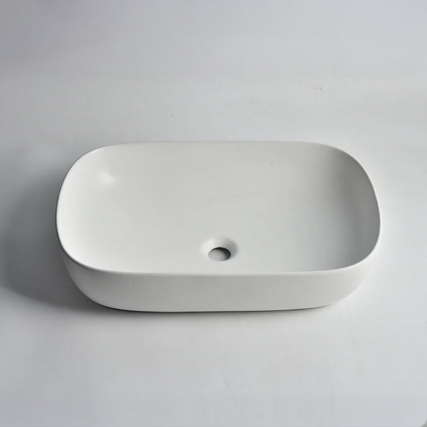 CLAYA Oval-60 above counter basin in matte white ceramic. Large 610mm oval basin with non-overflow waste for modern bathroom vanities.-Basin Sink-Ezymall AU