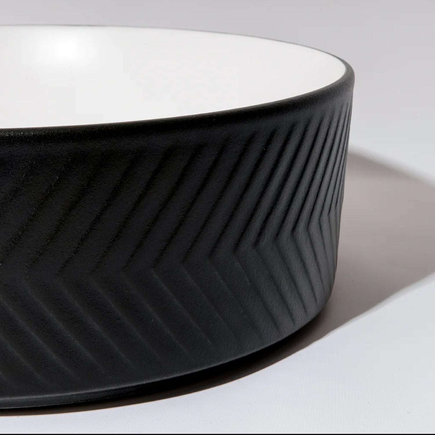 CLAYA P-Arrow-36 above counter basin with textured matte black finish. 360mm round ceramic basin for modern bathroom spaces.-Basin Sink-Ezymall AU