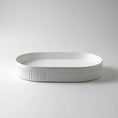 Load image into Gallery viewer, CLAYA Pill-58 fluted above counter basin in gloss or matte white ceramic. 580mm oval basin with non-overflow waste for modern bathrooms.-Basin Sink-Ezymall AU
