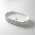 Load image into Gallery viewer, CLAYA Pill-58 fluted above counter basin in gloss or matte white ceramic. 580mm oval basin with non-overflow waste for modern bathrooms.-Basin Sink-Ezymall AU

