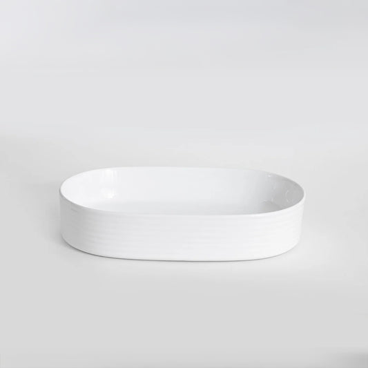 CLAYA pill 60 fluted ceramic 605mm above counter basin gloss white – view 2