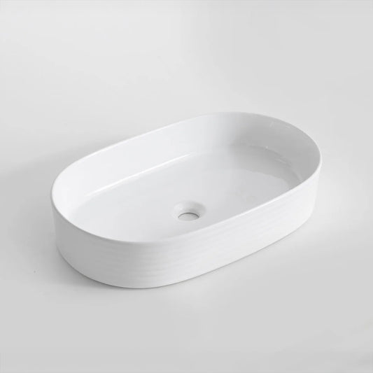 CLAYA pill 60 fluted ceramic 605mm above counter basin gloss white