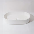 Load image into Gallery viewer, CLAYA Pill-60 fluted above counter basin in matte white ceramic. 605mm oval basin with non-overflow waste for modern bathroom vanities.-Basin Sink-Ezymall AU
