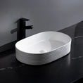 Load image into Gallery viewer, CLAYA Pill-60 fluted above counter basin in matte white ceramic. 605mm oval basin with non-overflow waste for modern bathroom vanities.-Basin Sink-Ezymall AU
