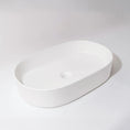 Load image into Gallery viewer, CLAYA Pill-60 fluted above counter basin in matte white ceramic. 605mm oval basin with non-overflow waste for modern bathroom vanities.-Basin Sink-Ezymall AU
