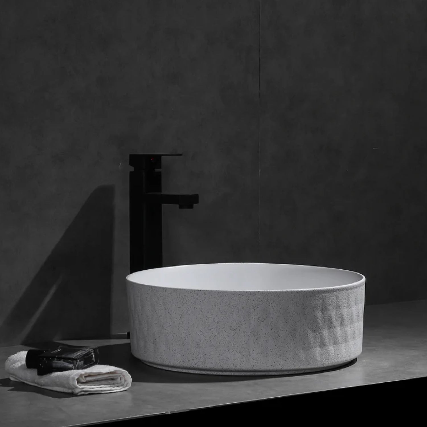 CLAYA Polar-36 diamond textured basin with matte white finish. 360mm round ceramic basin for modern bathroom spaces.-Basin Sink-Ezymall AU