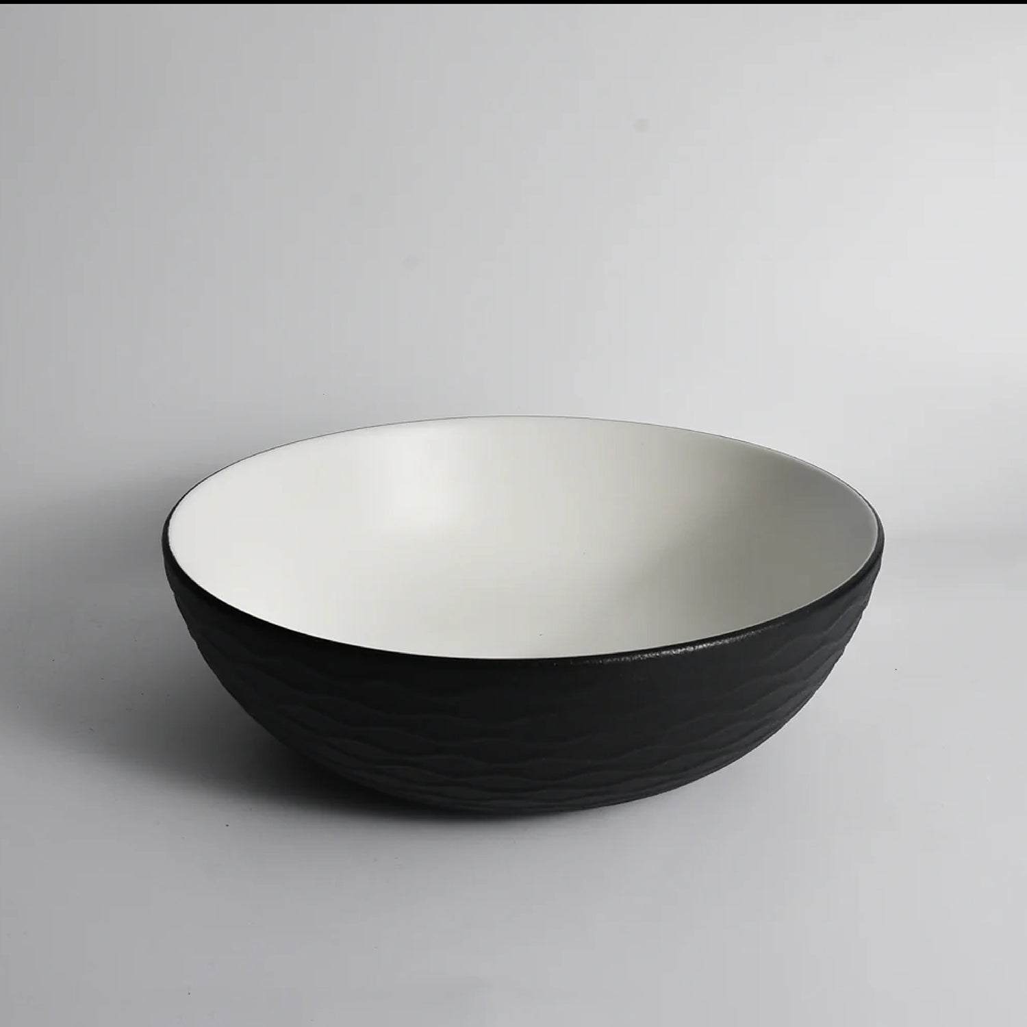 CLAYA Polar-Wavy-40 basin with textured matte black finish. 400mm round ceramic basin for modern bathroom spaces.-Basin Sink-Ezymall AU