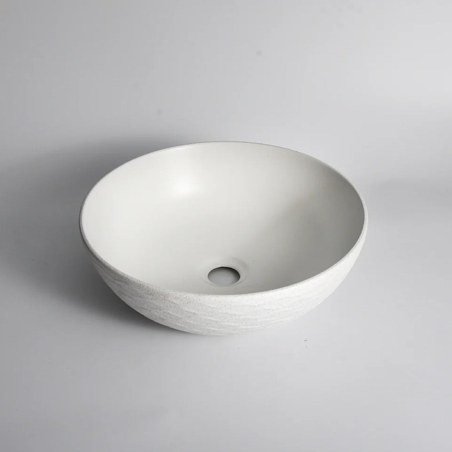 CLAYA Polar-Wavy-40 basin with textured matte white finish. 400mm round ceramic basin for modern bathroom spaces.-Basin Sink-Ezymall AU